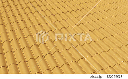 Top view of brown double corrugated tiles on roof home or house pattern texture background. Shingle construction. 3d abstract illustration 83069384
