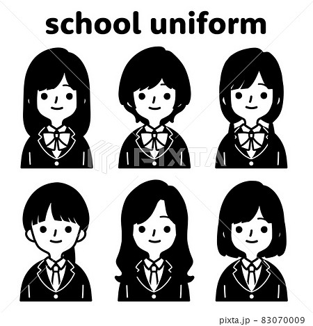 人物イラストセット 女子高生 モノトーンのイラスト素材