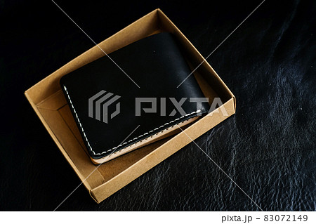 Genuine leather bifold card bill wallet on black Genuine leather bifold card bill wallet on black 83072149