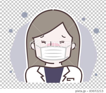 A woman in a white coat who is unwell 83072213