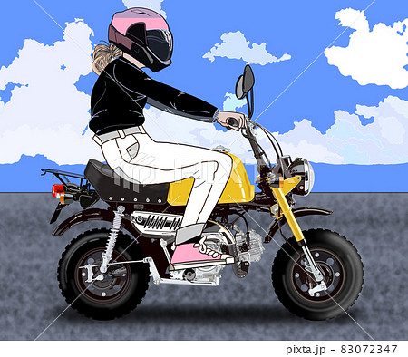 バイク女子 1人ツーリングのイラスト素材