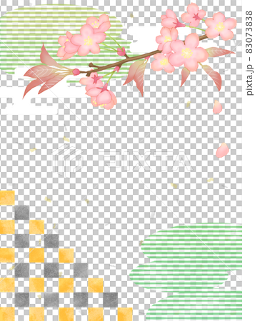 日本櫻花圖案框架（垂直）櫻花，方格圖案和天空 83073838
