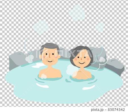 温泉に入るシニアカップル 温泉に入るシニアカップル 83074342