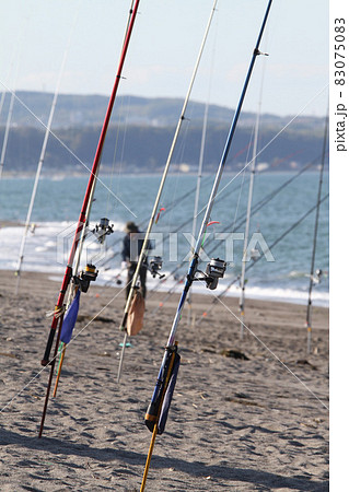 サケ釣り　鮭釣り　アキアジ、オホーツク海　秋の風物詩 83075083