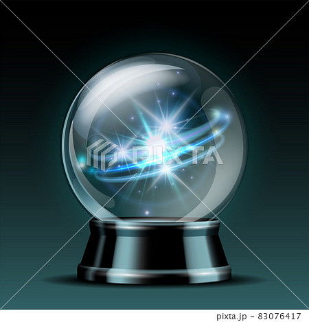 Shining crystal ball on a dark background. Bright glowing crystal ball for fortune tellers. Shining crystal ball on a dark background. Bright glowing crystal ball for fortune tellers. 83076417