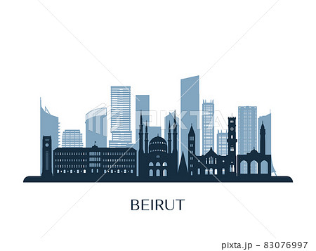 Beirut skyline, monochrome silhouette. 83076997