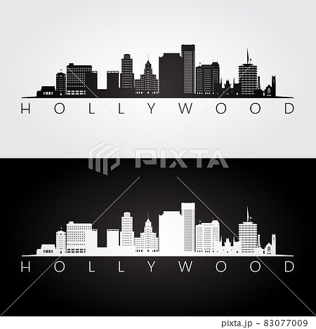 Hollywood, California skyline and landmarks silhouette 83077009