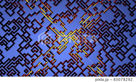 blue maze background illuminated labyrinth yellow X light pattern abstract art 3D illustration 83078292