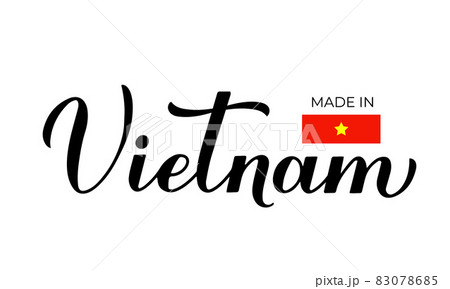 Made in Vietnam handwritten. Quality mark vector icon. Calligraphy hand lettering. Perfect for logo design, tags, badges, stickers, emblem, product package 83078685