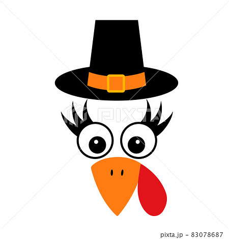 Cute cartoon turkey face. Traditional Thanksgiving Day symbol. Vector template for greeting card, banner, flyer, sticker, t-shirt, etc 83078687