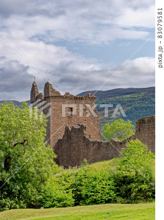 Urquhart Castle on the shore of Loch Ness 83079581