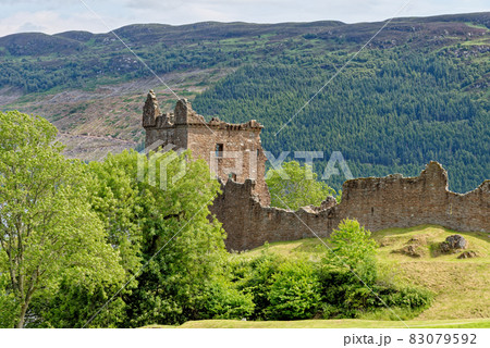Urquhart Castle on the shore of Loch Ness 83079592