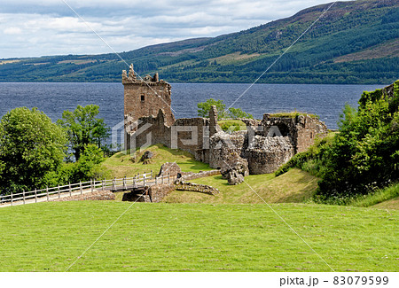 Urquhart Castle on the shore of Loch Ness 83079599