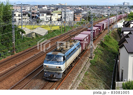 複々線東海道本線を行く長大貨物列車 83081005