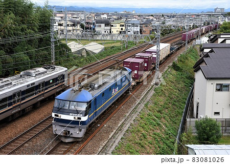 複々線東海道本線を行く長大貨物列車 複々線東海道本線を行く長大貨物列車 83081026
