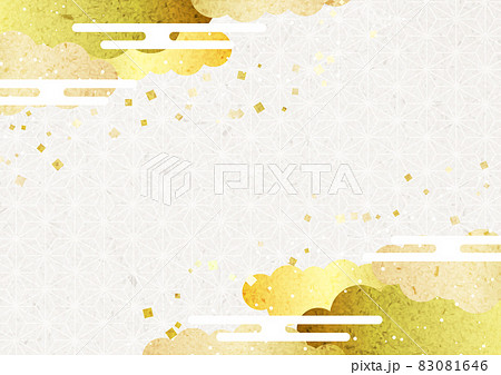 金箔雲と麻の葉模様の和風フレームヨコ 83081646