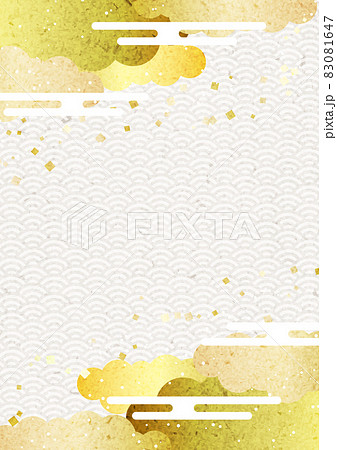 金箔雲と青海波の和風フレームタテ 83081647