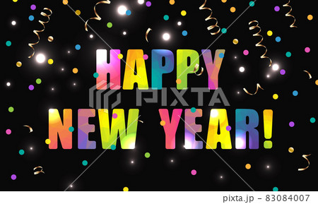 Happy New Year Poligonal Text Black Background 83084007