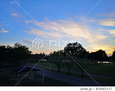 とても綺麗な空の夕方の公園の写真素材 [83085317] - PIXTA