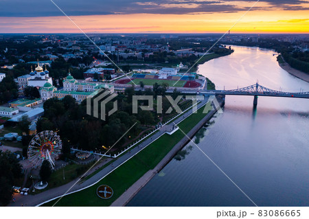 Top view of the bridges over the Volga river in city of Tver. Russia 83086665