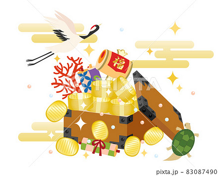 和風の財宝をイメージしたイラスト　鶴と亀をいれたバージョン 83087490