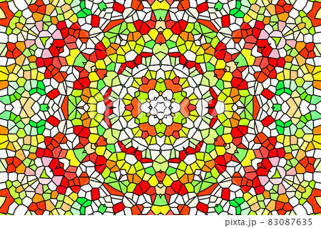 ステンドグラス風の幾何学的な模様のデザインのイラスト素材 [83087635 