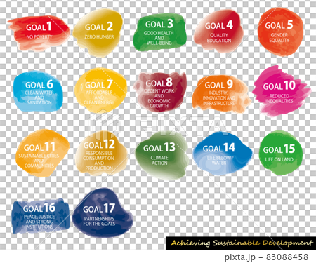 17 Goals of SDGs Image Watercolor Abstract Icon Set 83088458