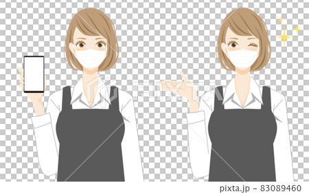 モバイル決済をご案内する女性のイラストセット マクスあり モバイル決済をご案内する女性のイラストセット マクスあり 83089460