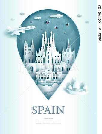 Vector illustration pin point symbol. Travel landmarks Spain architecture monument. 83090502