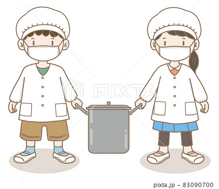 子ども生活_学校_給食当番2_いっしょに運ぼう男女 83090700