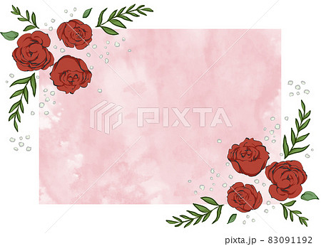 花フレーム 赤いバラ 背景色のイラスト素材
