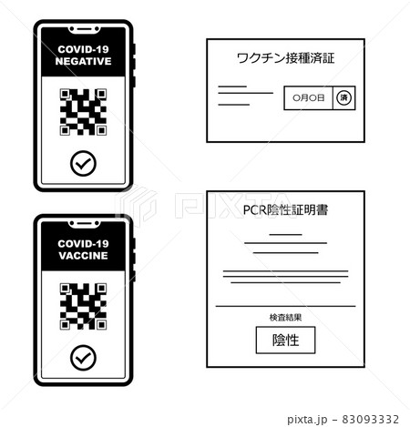 ワクチンパスポート　陰性証明書　白黒 83093332