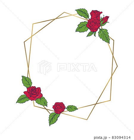 薔薇の花を装飾したデザインフレーム 赤い花と金色の線のイラスト素材