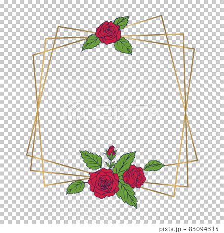 薔薇の花を装飾したデザインフレーム 赤い花と金色の線のイラスト素材