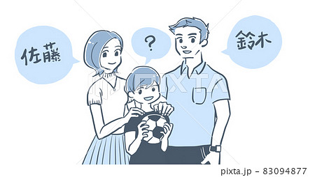 夫婦別姓の3人家族のイラスト～父母息子(透過png) 83094877