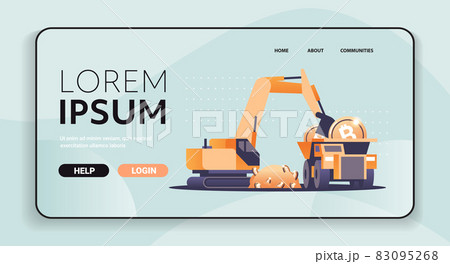 excavator loading bitcoins on heavy truck mining transport golden coin digital money production cryptocurrency blockchain 83095268