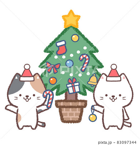 クリスマスツリーとミケネコとシロネコ 83097344