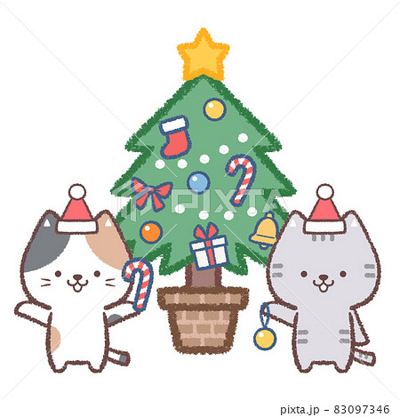 クリスマスツリーとミケネコとネコ 83097346