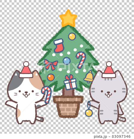 クリスマスツリーとミケネコとネコ 83097346
