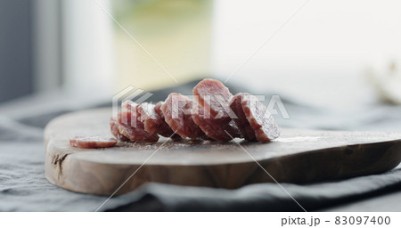 salami on olive board salami on olive board 83097400