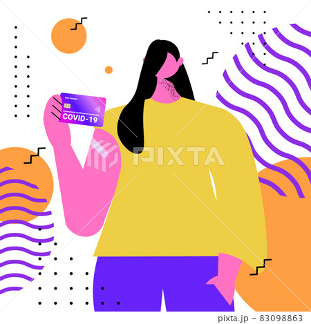 woman holding plastic international certificate of vaccination global immunity passport risk free covid-19 83098863