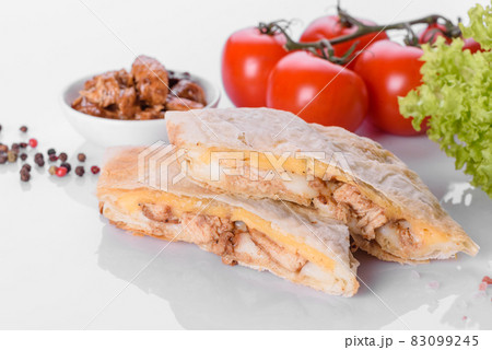 Delicious fresh sandwich grill with pita, cheese and meat 83099245