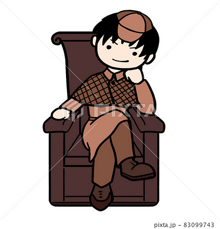 頬杖をついて椅子に座る若い探偵 男1 のイラスト素材