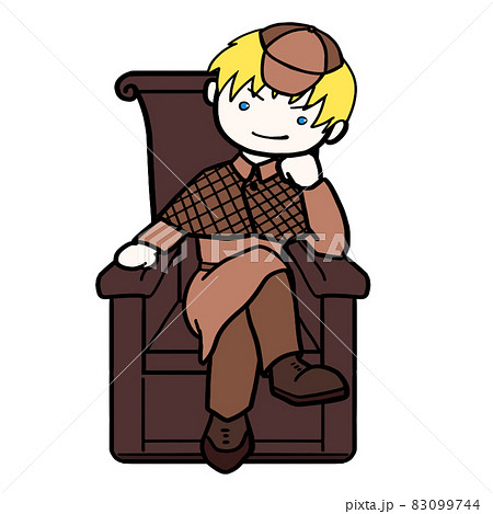 頬杖をついて椅子に座る若い探偵（男3） 83099744