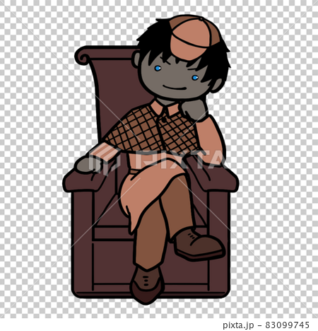 頬杖をついて椅子に座る若い探偵 男2 のイラスト素材