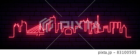 Red neon skyline of Rotterdam.  83100505