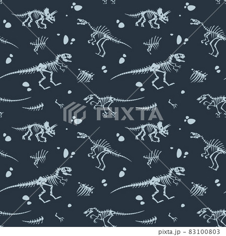 Dinosaur bones pattern. Cartoon seamless texture with prehistoric reptile skeletons. Ancient paleontology fossil. Jurassic lizard silhouettes background. Vector extinct animals print Dinosaur bones pattern. Cartoon seamless texture with prehistoric reptile skeletons. Ancient paleontology fossil. Jurassic lizard silhouettes background. Vector extinct animals print 83100803
