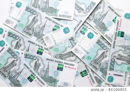Russian ruble. Russian currency closeup in the form of texture. Russian ruble. Russian currency closeup in the form of texture. 83100955