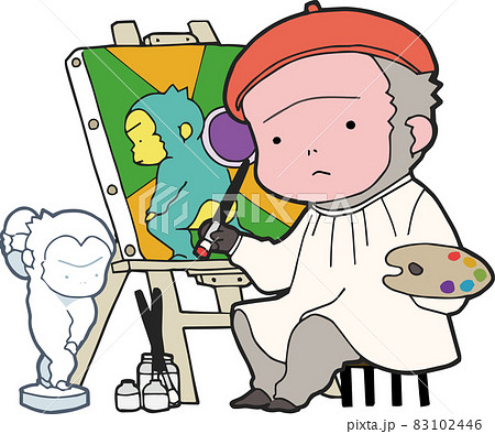 芸術の秋 絵画 ニホンザル のイラスト素材