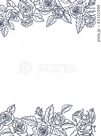 薔薇の花を装飾したデザインのフレーム テンプレート素材 線画のイラスト素材
